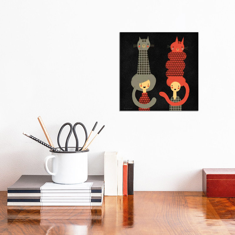 Cat Dos by Terry Runyan - Floater Frame Print on Canvas, Wrapped Canvas, 30.48 cm H x 30.48 cm W