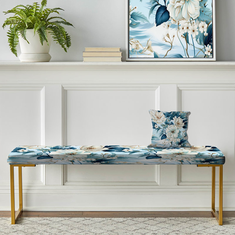 Upholstered Bench, Ocean Blue Elegant Nautical