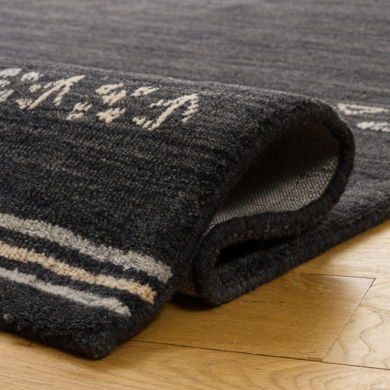Tapis gris anthracite en laine fait à la main Santiago, Rectangle 2 pi x 3 pi