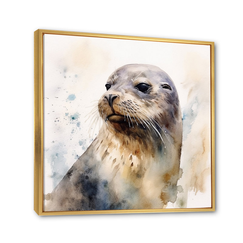 Curieux otarie II sur toile, Cadre flottant doré, H 16 po x l 16 po x P 1 po
