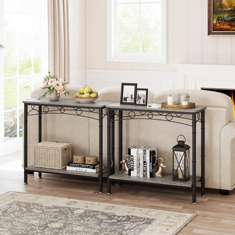 Console Shamella, H 31,8 po x l 41,3 po x P 11,8 po, Plateau gris/ base noire