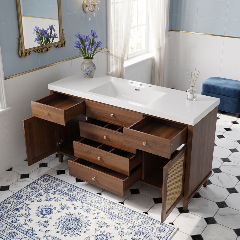 Freestanding Standard Free Standing Single Double Single Vanity Bathroom Vanity With Top, Brown