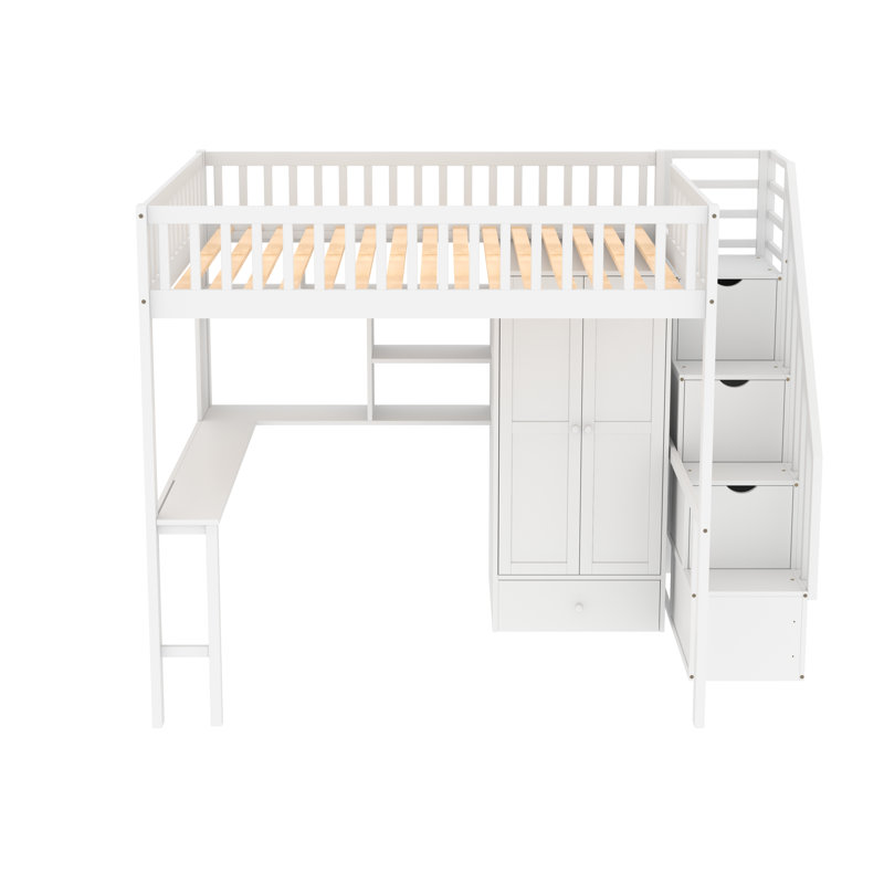 Giacopo Kids Full Loft Bed with Drawers, White