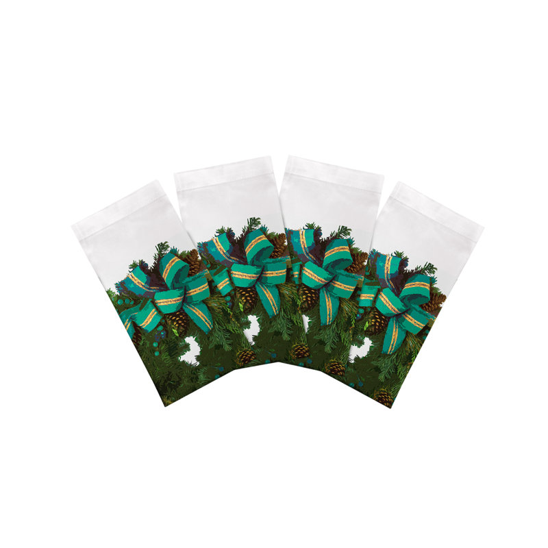 Christmas Wreath Cotton Sateen Dinner Napkins, White Verdigris