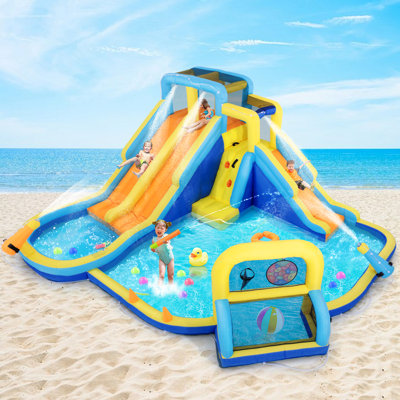 Joyldias Extra Large 3 Slides Inflatable Bounce House With Water Balloon, 680w Air Blower 3 Slides Bouncer Castle Playhouse With 2 Splash Pool