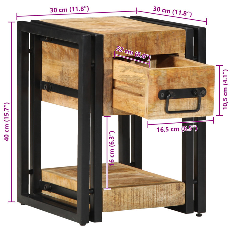 30cm W Solid Wood Bedside Table, Set of 2