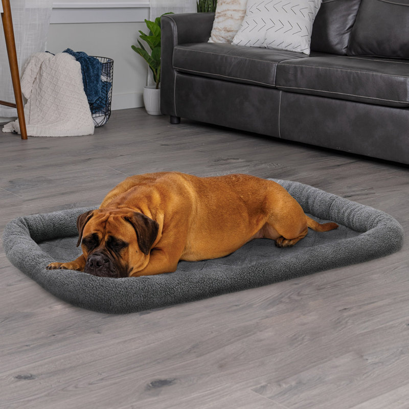 Faux Lambswool Crate Bolster Pet Bed, Extra Extra Large (30" W x 48" D x 4" H), Gray