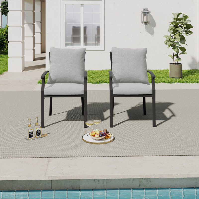 Chaises de patio en métal 2 pièces avec coussins gris Maynard, Gris