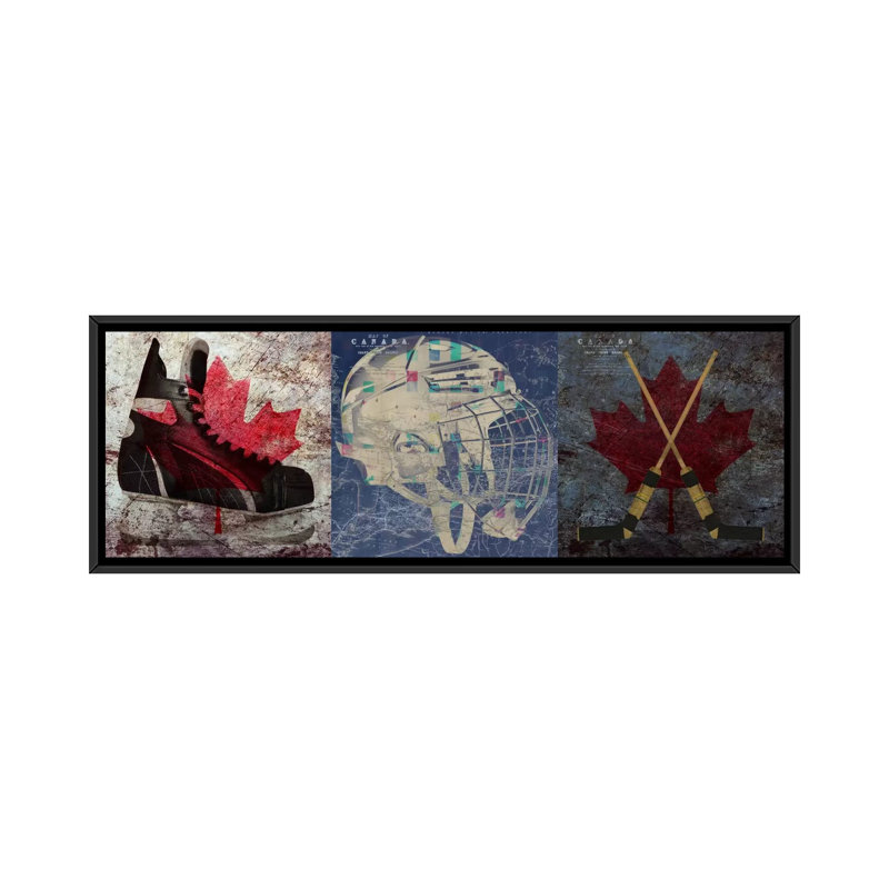 Ensemble de 3 reproductions d’art sur toiles pour le hockey et le canada, les patins à glace canada, le masque