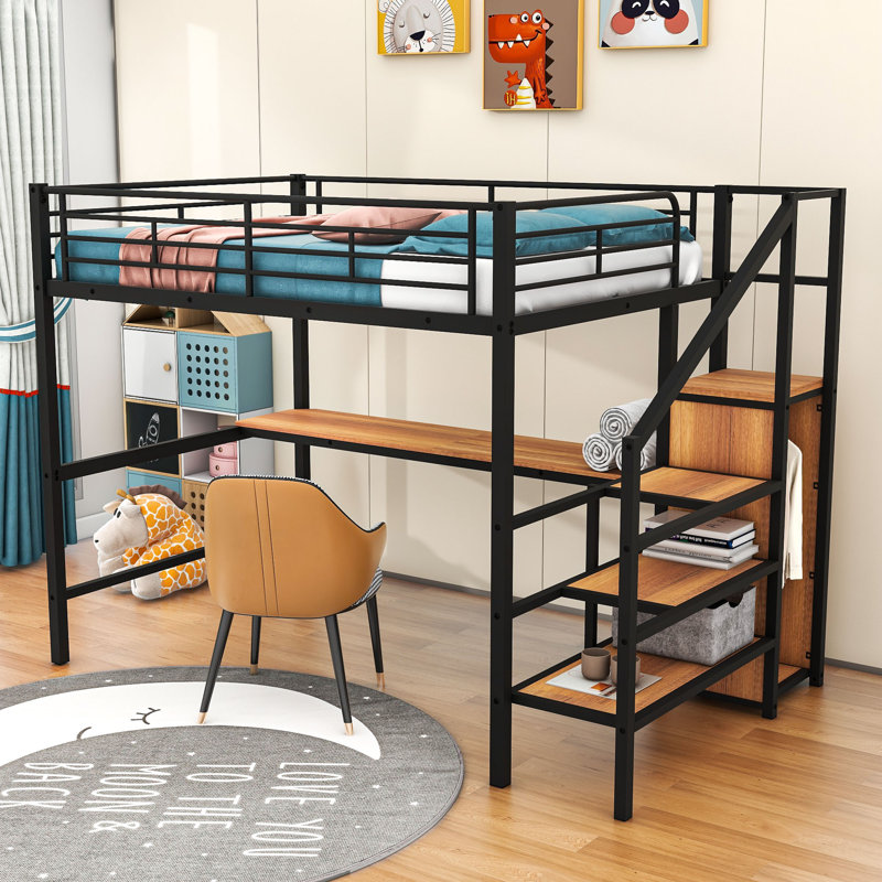 Thibaud Full Loft Bed with Built-in-Desk by Harriet Bee, Black
