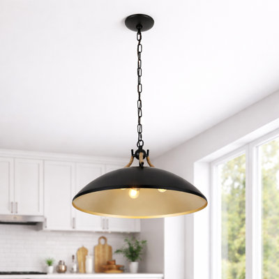 Luminaire suspendu dôme moderne en métal noir 22 po à 3 lumières avec accents de corde
