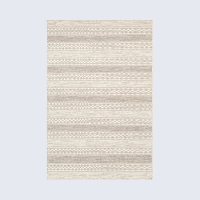 Tapis rayé en laine taupe / crème tissé à plat à la main