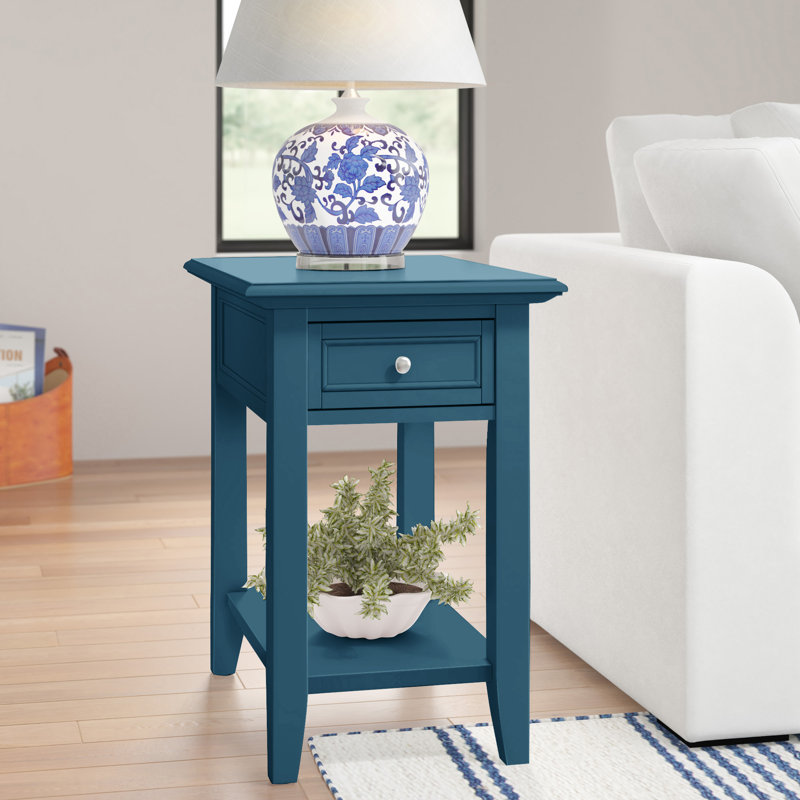 End Table with Power Outlet, Blue Steel
