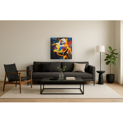 Art mural en néon sur toile Vivid Visage, 33 po x 33 po, cadre noir