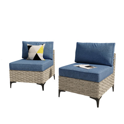 Sturgill Outdoor PE Wicker Armless Sectional Sofa Chair with Cushions (Set of 2)