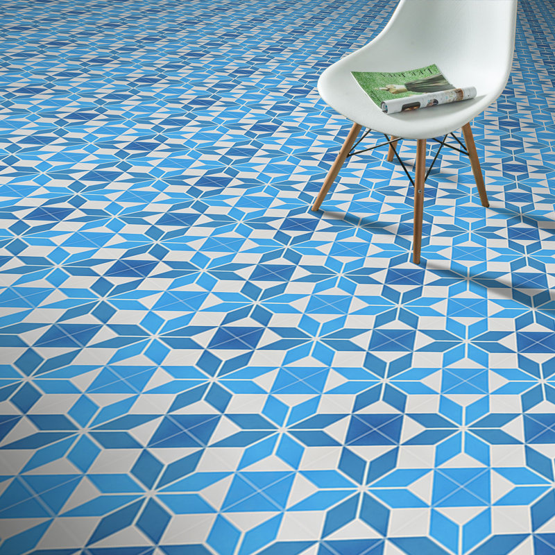 Assila 8" x 8" Cement Patterned Wall & Floor Tile, Light Blue