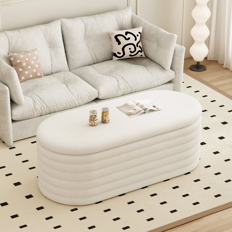 Banc de rangement avec repose-pieds en chenille avec tabouret de rangement et charnière de sécurité, Blanc