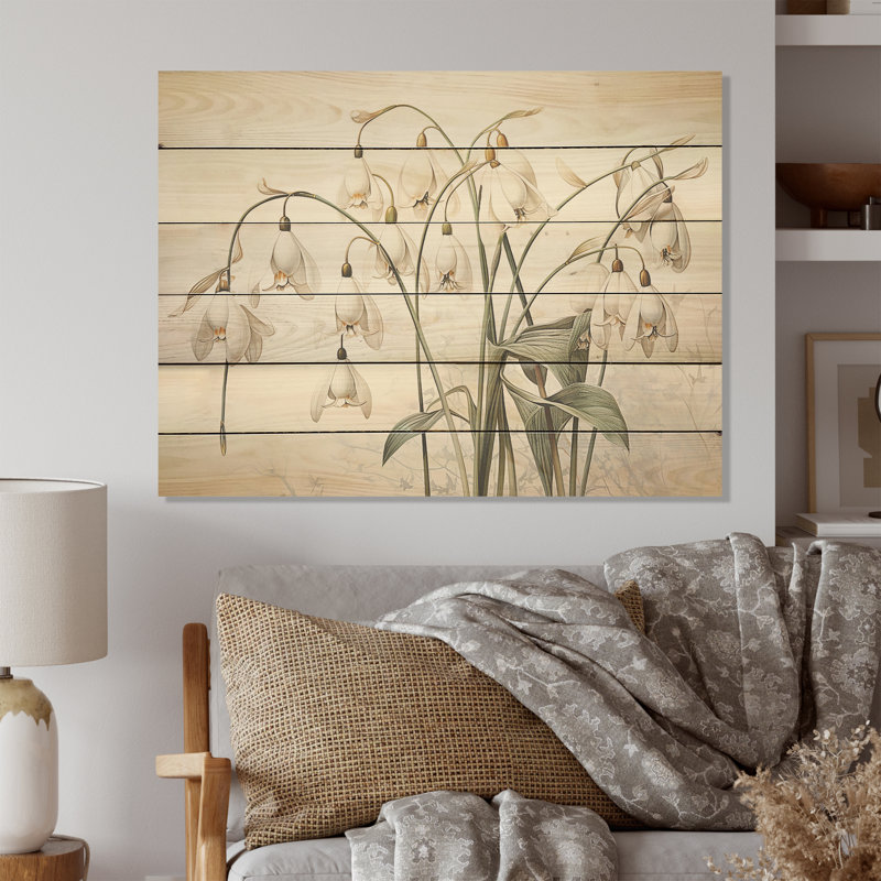«Snowdrops» au clair de lune Galanthus Nivalis I - «Snowdrops», art sur bois de pin naturel, H 10 po x l 20 po