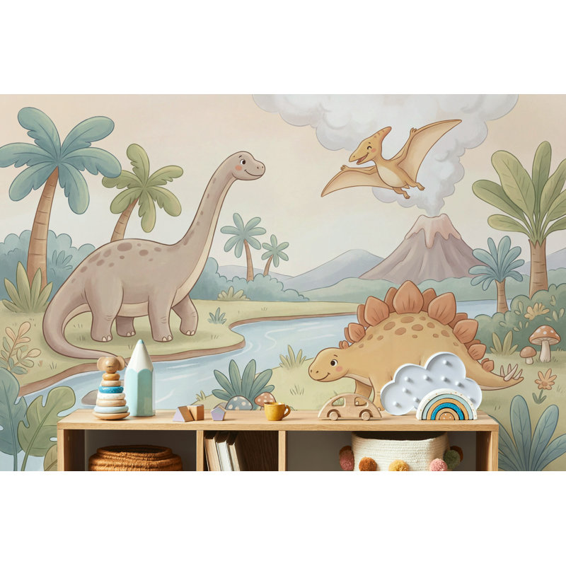 Papier peint dinosaures, 120 po x 96 po, Peler et coller
