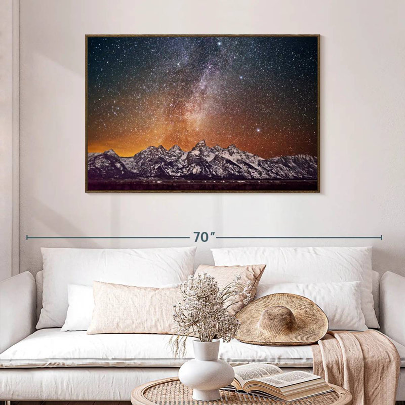 Voie lactée au-dessus de Grand Teton, 46 po x 31 po, Cadre flottant en noyer