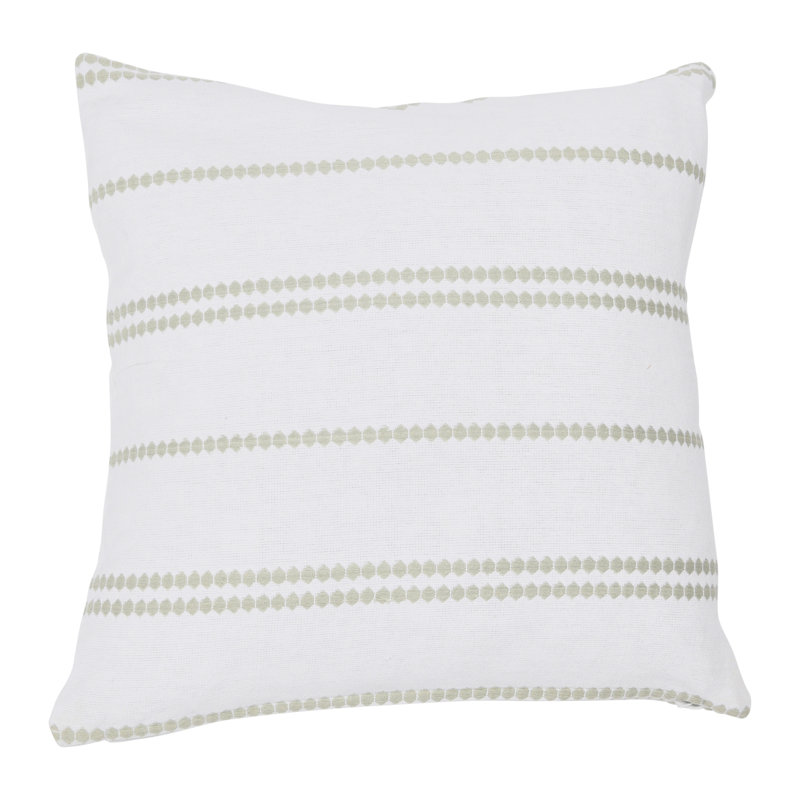 Hudie Striped Cotton Reversible Throw Pillow, White/Olive, Synthetic Down Alternative