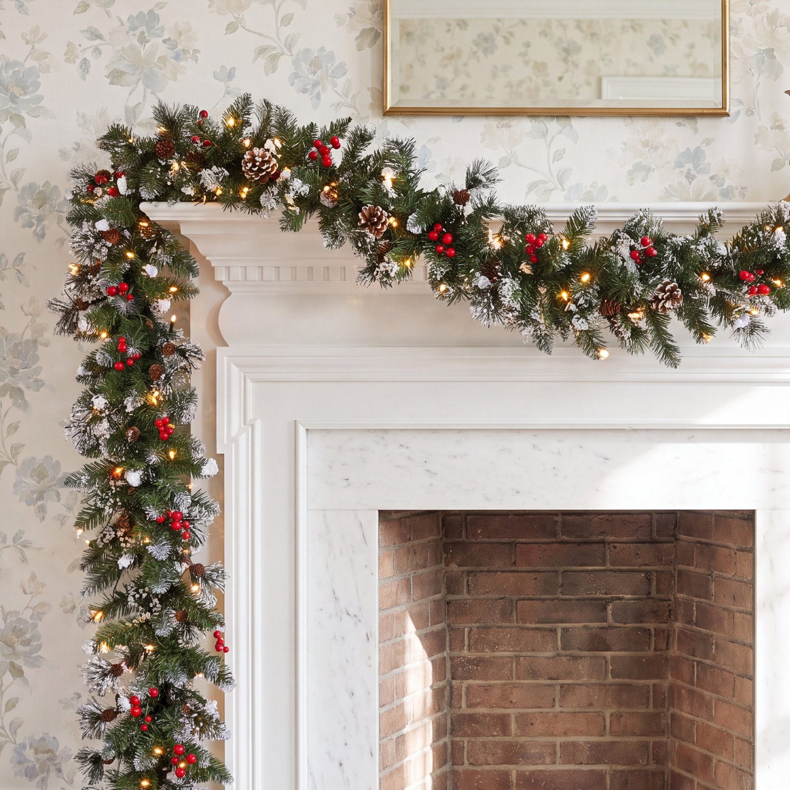 108" Frosted Pre-Lit Pine Garland