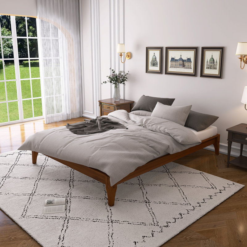 Solid Dry Bamboo Wood Platform Bed Frame, Queen
