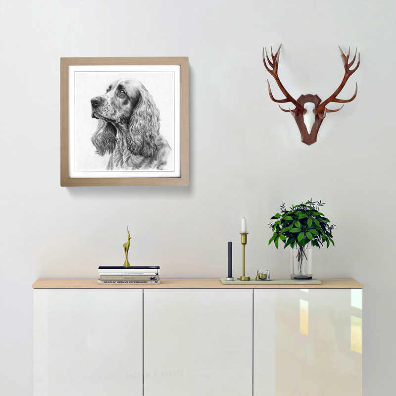 Cocker Spaniel Drawing - Framed Print, Oak