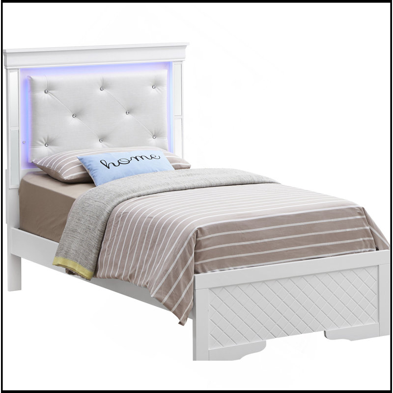 Élégant lit simple en champagne argenté avec structure durable et support de matelas confortable