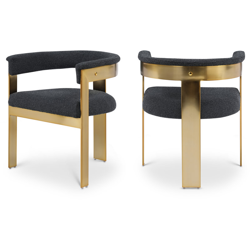 Romeo Unfinished Upholstered Back Arm Chair, Black Boucle Fabric, Brushed Gold