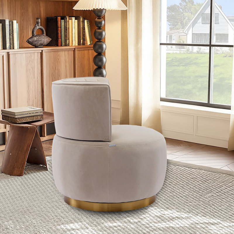 Modern style Velvet Swivel Barrel Accent Chairs with Gold Base, 360° Cuddle Chair for Living Room, Bedroom, Office or Club