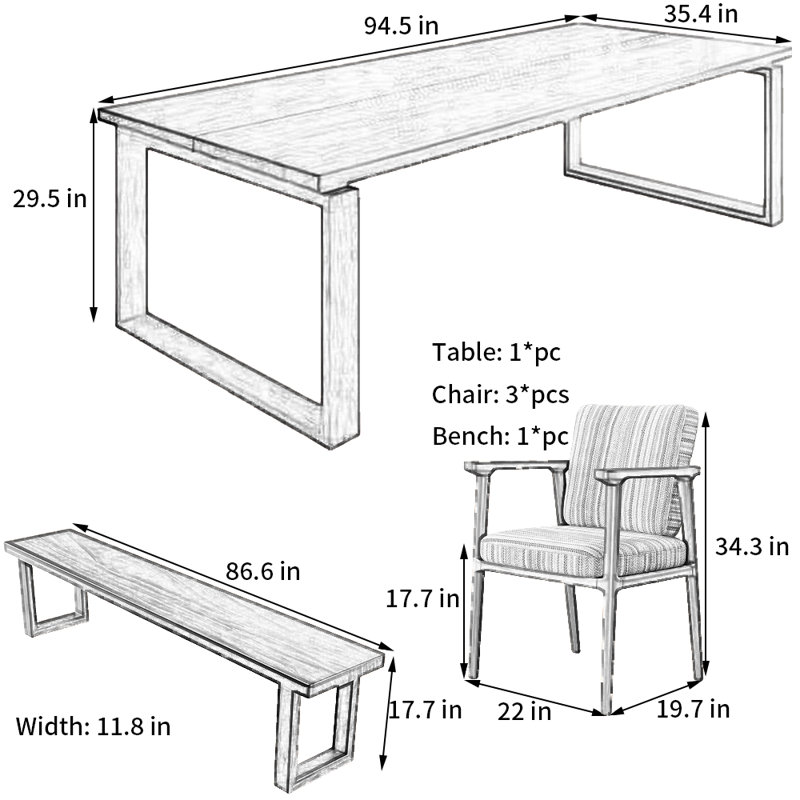 Ensemble de table de salle à manger rectangulaire minimaliste