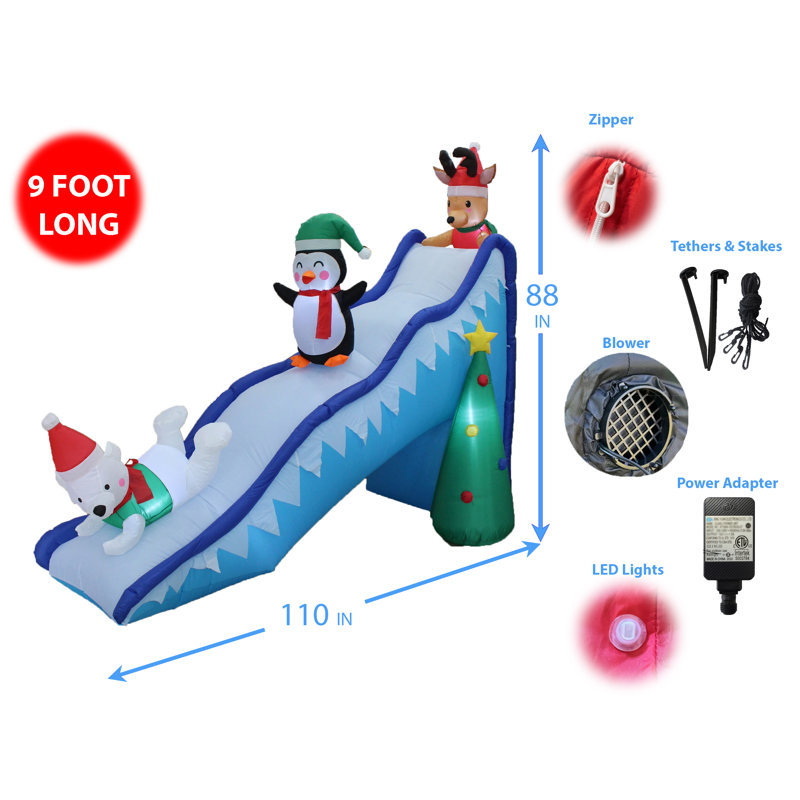 Décoration de jardin gonflable 9 pieds avec ours polaire, pingouin et renne