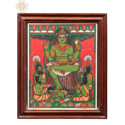 Sri Dakshinamurthy Glass Painting with Wooden Frame