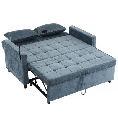 56.9" Loveseat Sofa Pull-out Sofa Bed Sleeper Sofa with a Reversible Backrest Cushion, Side Pockets, Two USB Ports and a Phone Holder for Living Room