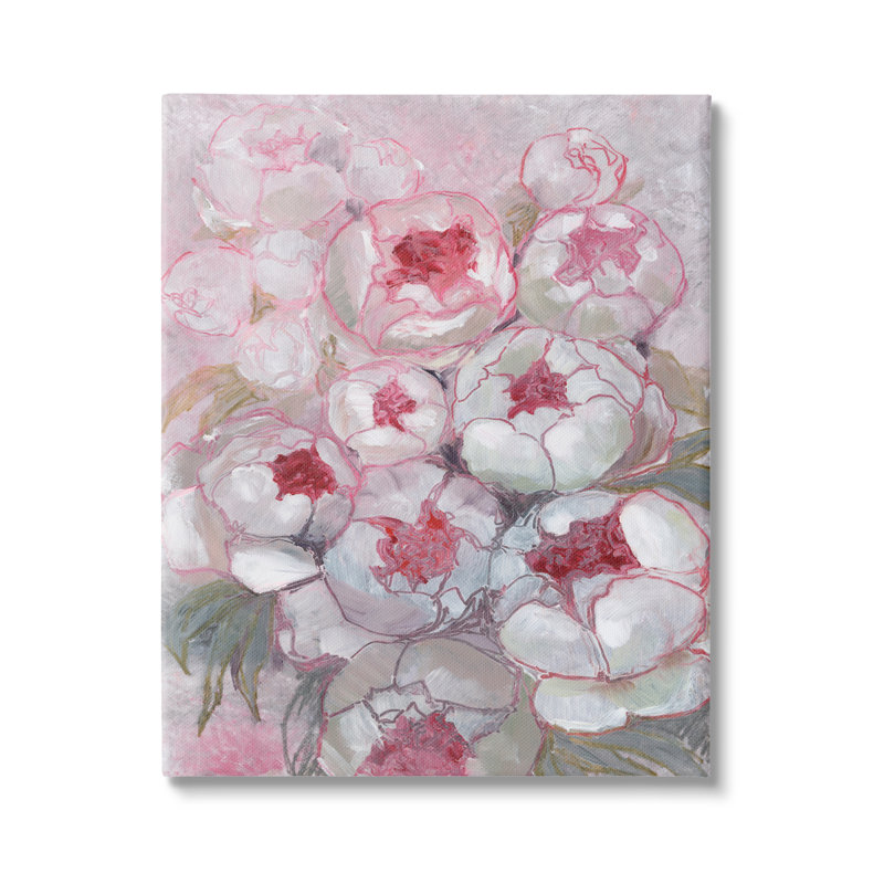 «Blue Outline Peony Blooms Abstract Floater Canvas» par Blursbyai, H 20 po x l 16 po x P 1,5 po, Toile tendue