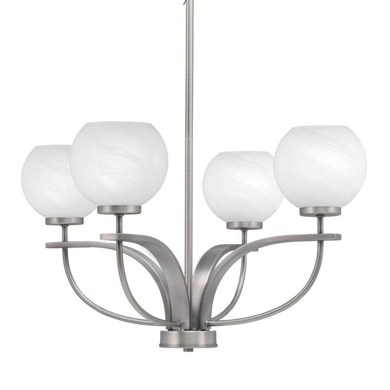Lustre 4 lumières avec verre de 5,75 po Mahulena Cavella, Blanc, Graphite