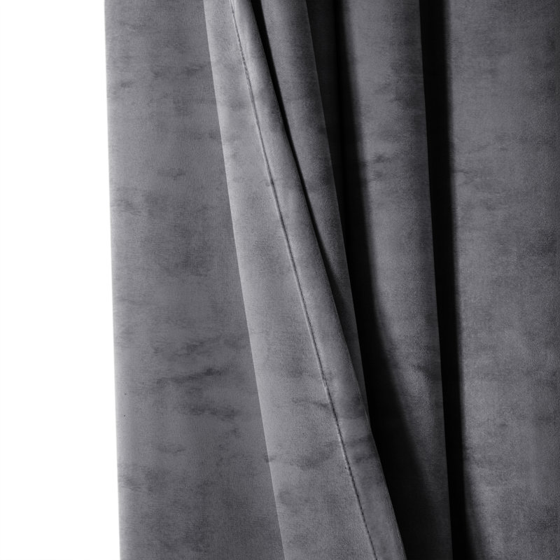 Hollange Crushed Velvet Eyelet Windows Panel Curtains, Charcoal, 168 W x 183 D cm