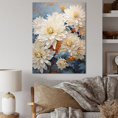 «Blue and White Mums Flowers Elegance V», impressions sur toile de mamans