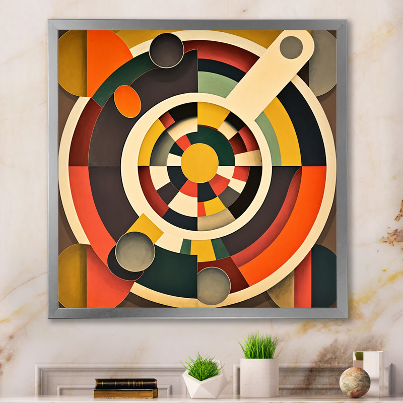 Mid-Century rétro circulaire Visions - impression, H 36 po x l 36 po x P 1,5 po, Cadre simple argenté