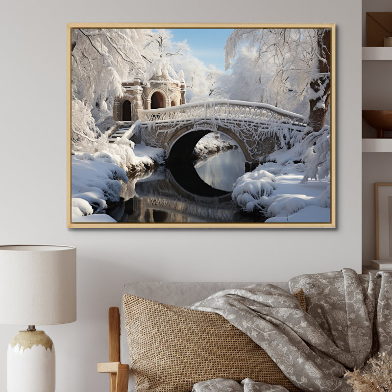Snowy Bridges, reproduction d'art sur toile, H 16 po x l 32 po x P 1 po, Cadre naturel flottant