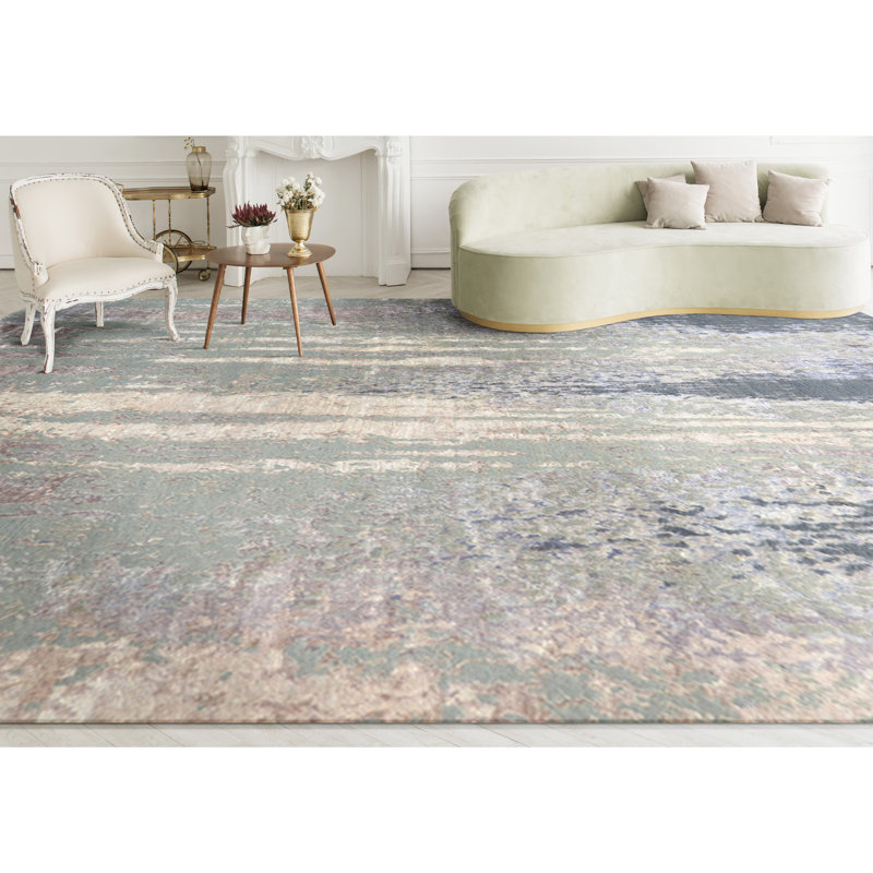 Handmade Silk and Wool Abstract Area Rug, Rectangle 8' x 10'