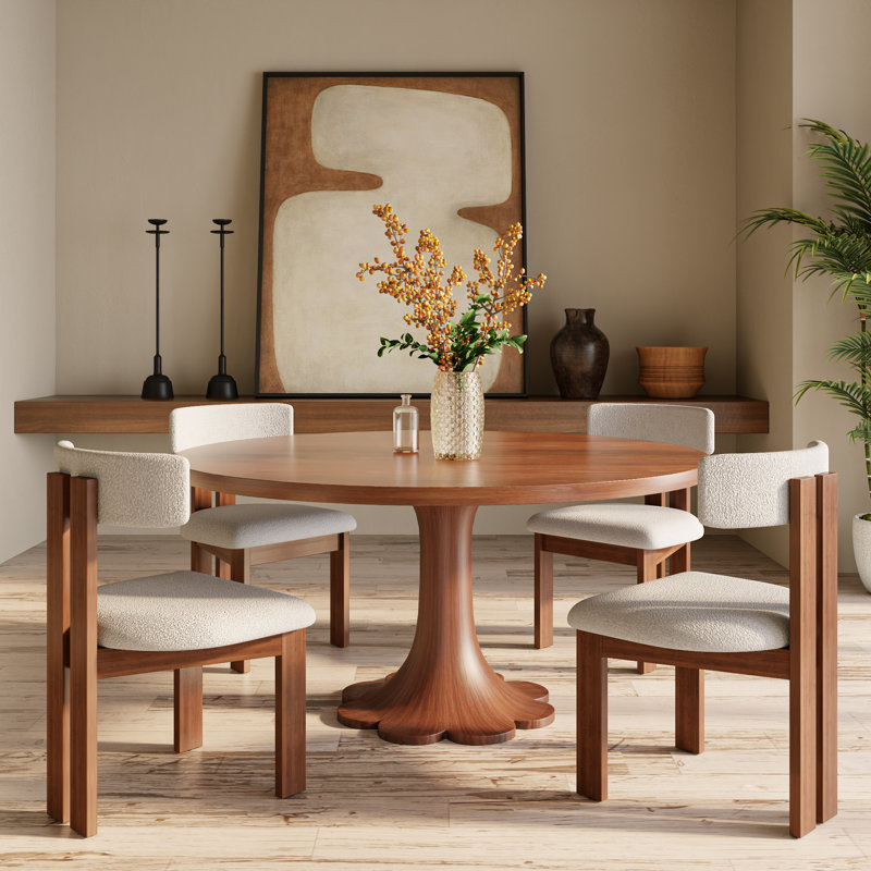 Solid Wood Round Dining Table Floral Shape Durable And Sturdy For 4-8 People, 29.52"H x 53.15"L x 53.15"W