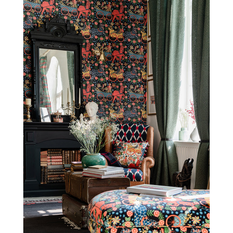 Tyrol Apres-Ski Home Floral Wallpaper Roll, Blue/Green/Mint/Red