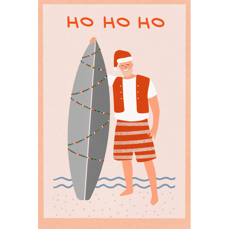 Surfing Santa - Wrapped Canvas Print, 101cm H x 66cm W x 3.81cm D