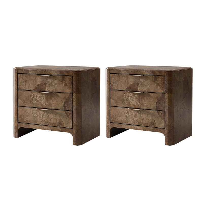Table de chevet moderne à 3 tiroirs Amandine Heirloom Marquetry