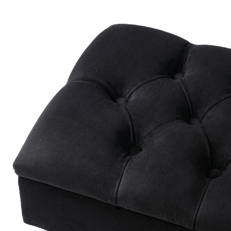 Thalassa Velvet Upholstered Storage Bench, H44 x W100 x D30cm, Black, Black