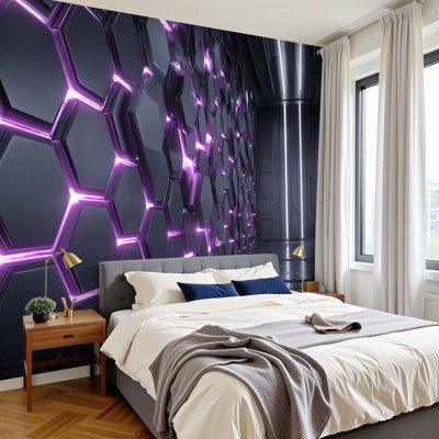 Papiers peints et adhésifs futuristes à motif hexagonal en nid d'abeille High Tech Neon