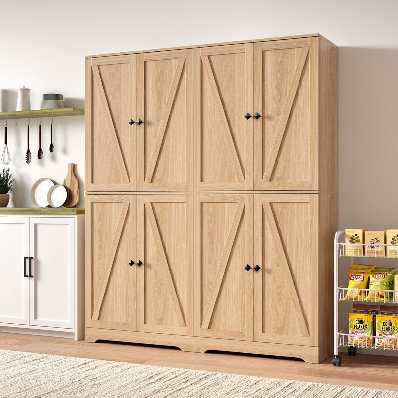 72" Tall Kitchen Pantry Set Of 2, Farmhouse Storage Cabinet, Oak