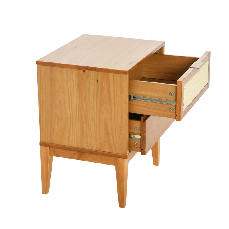 Kay 19.7'' W Solid Wood Nightstand, Light Brown with Natural